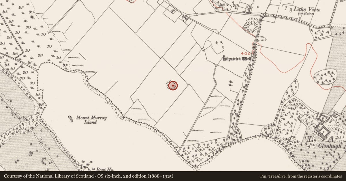 Ordnance Survey six-inch map, 2nd edition (1888–1915) covering the location of Hut site, Kilpatrick, County Westmeath, with a pin at the register's coordinates