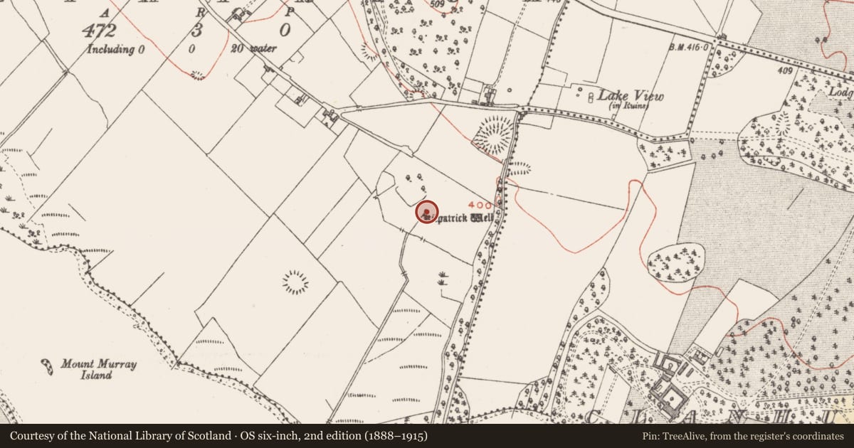 Ordnance Survey six-inch map, 2nd edition (1888–1915) covering the location of Ritual site - holy well, Kilpatrick, County Westmeath, with a pin at the register's coordinates