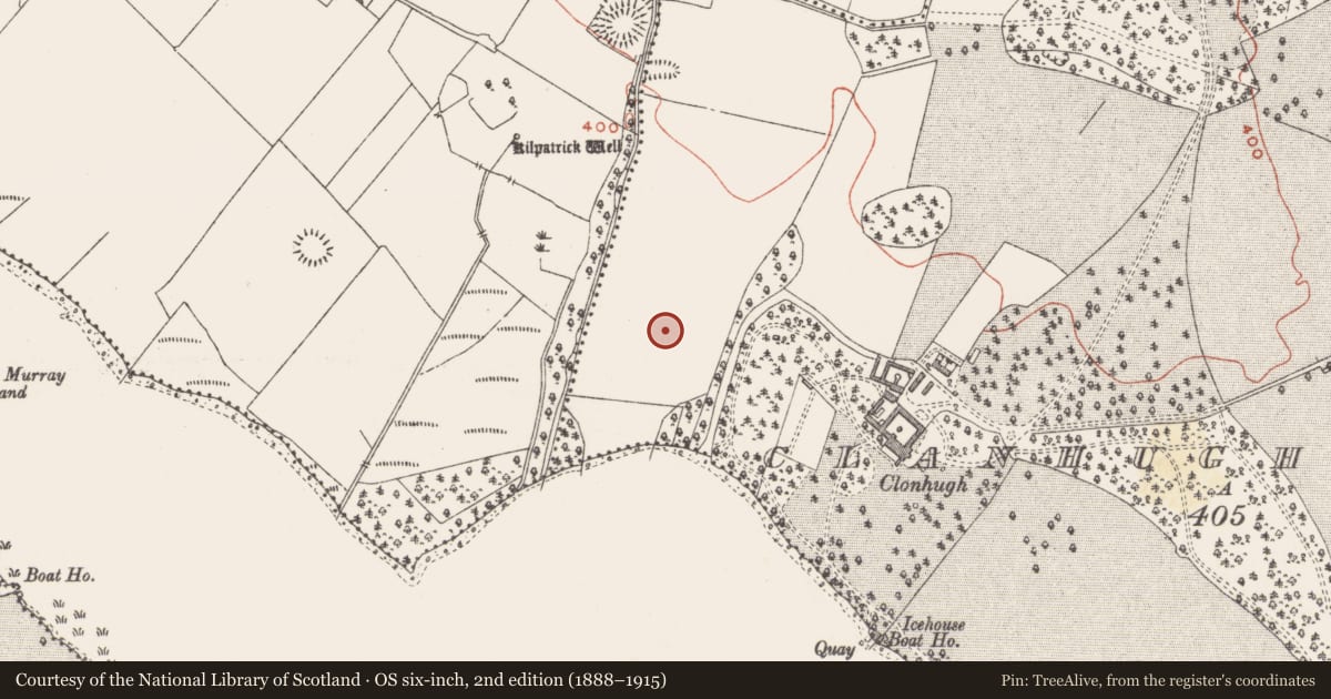 Ordnance Survey six-inch map, 2nd edition (1888–1915) covering the location of Standing stone, Clanhugh Demesne, County Westmeath, with a pin at the register's coordinates