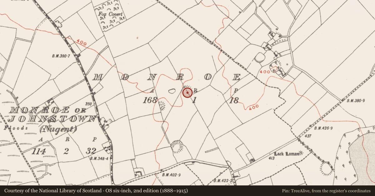 Ordnance Survey six-inch map, 2nd edition (1888–1915) covering the location of Ringfort - rath, Monroe, County Westmeath, with a pin at the register's coordinates