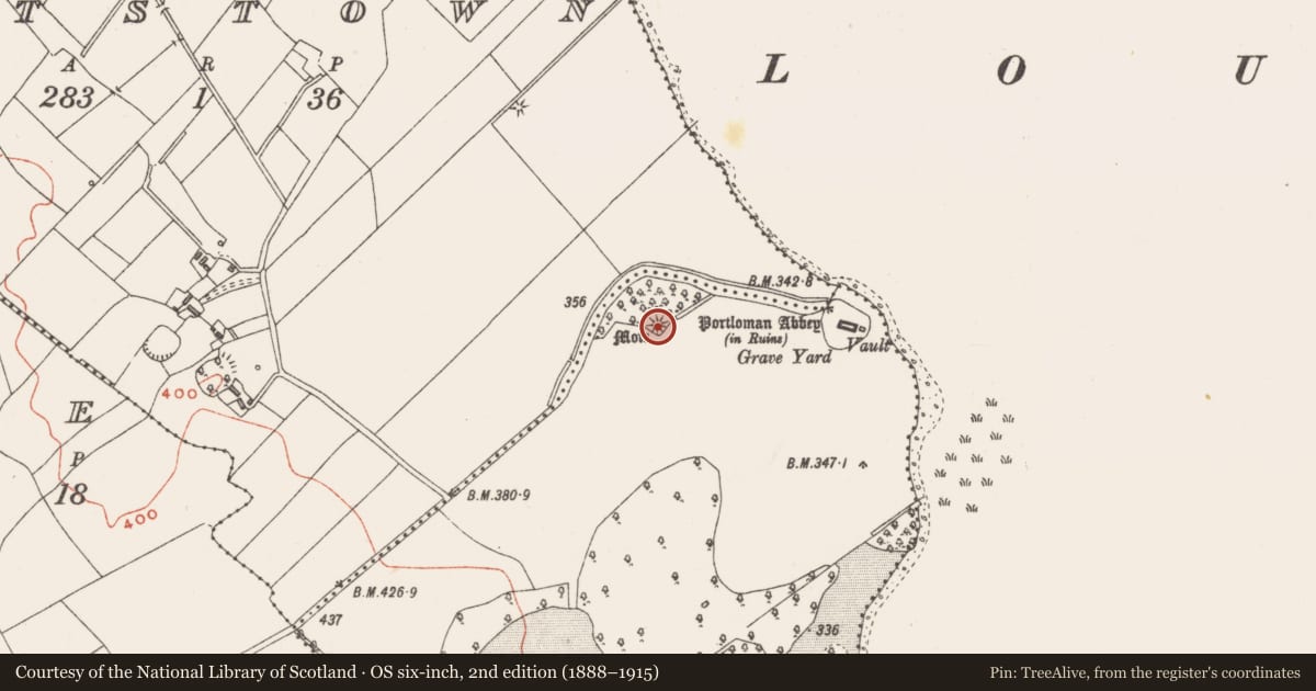 Ordnance Survey six-inch map, 2nd edition (1888–1915) covering the location of Barrow - bowl-barrow, Portloman, County Westmeath, with a pin at the register's coordinates