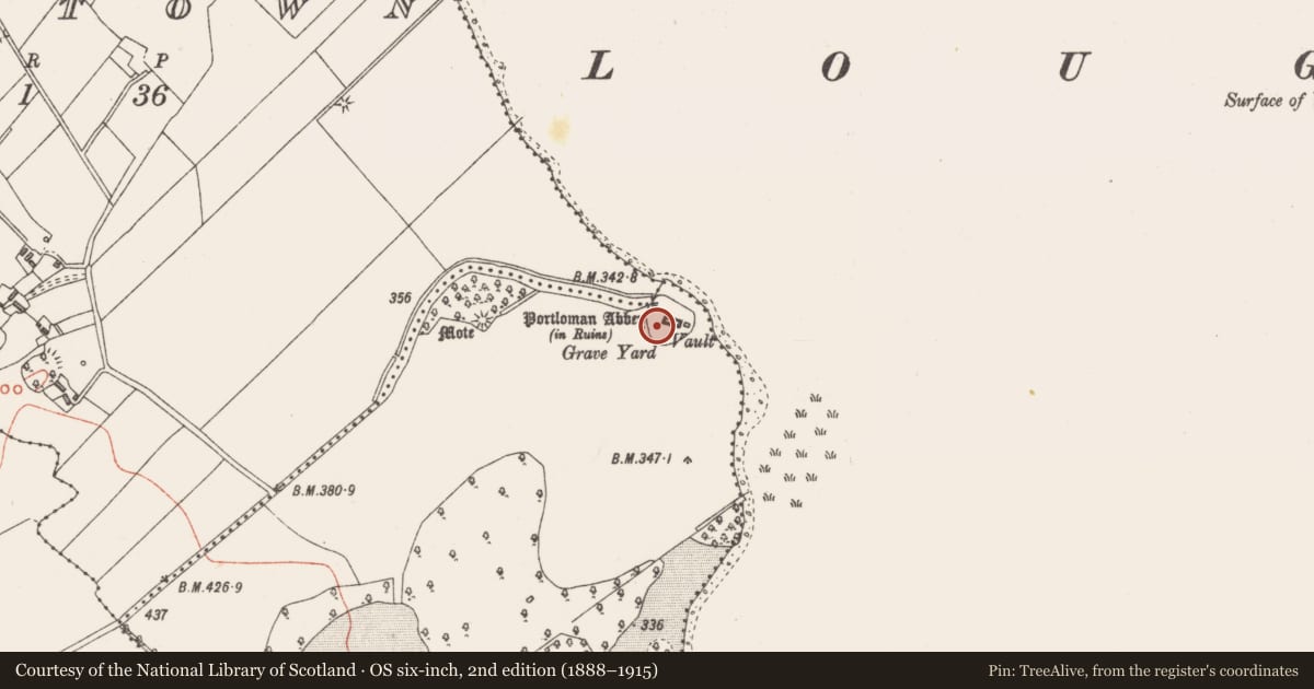 Ordnance Survey six-inch map, 2nd edition (1888–1915) covering the location of Cross, Portloman, County Westmeath, with a pin at the register's coordinates