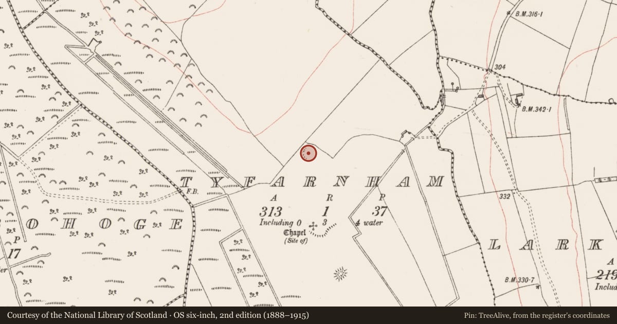 Ordnance Survey six-inch map, 2nd edition (1888–1915) covering the location of Ringfort - rath, Tyfarnham, County Westmeath, with a pin at the register's coordinates