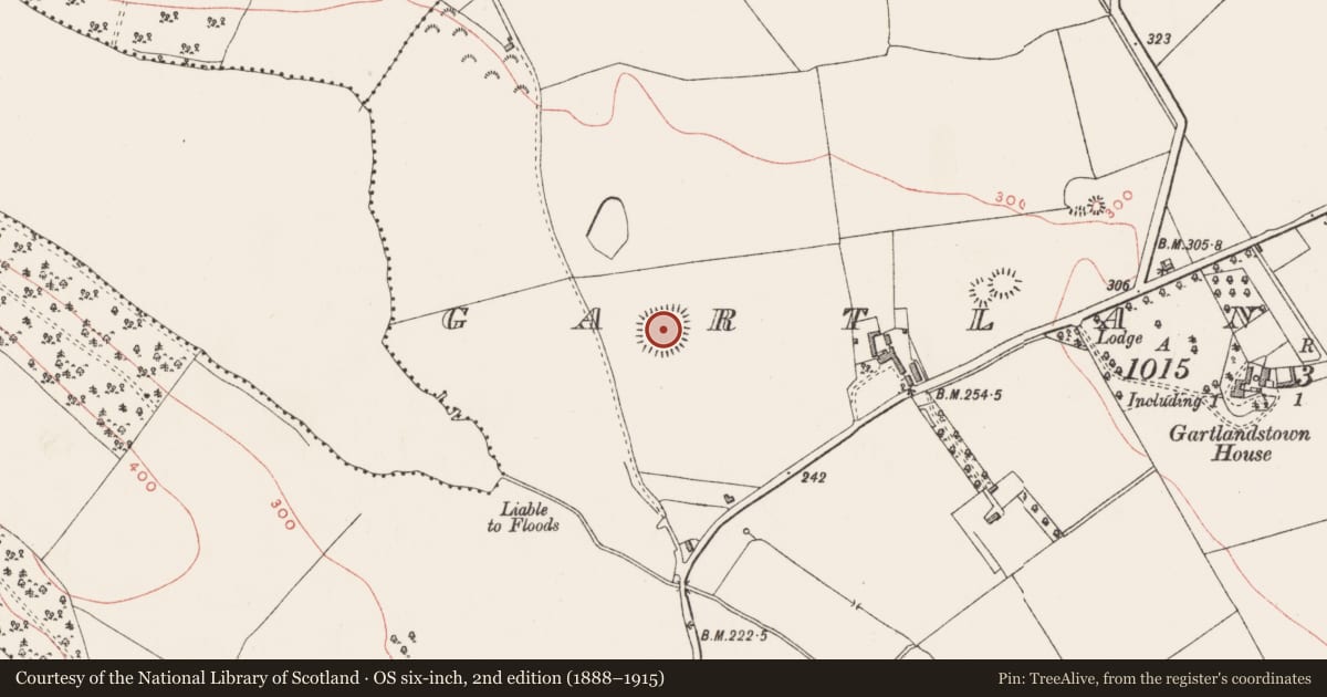 Ordnance Survey six-inch map, 2nd edition (1888–1915) covering the location of Earthwork, Gartlandstown, County Westmeath, with a pin at the register's coordinates