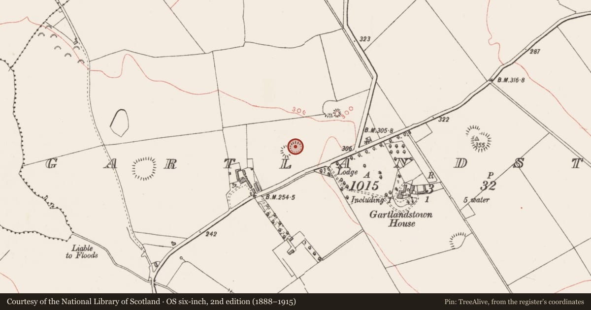 Ordnance Survey six-inch map, 2nd edition (1888–1915) covering the location of Earthwork, Gartlandstown, County Westmeath, with a pin at the register's coordinates