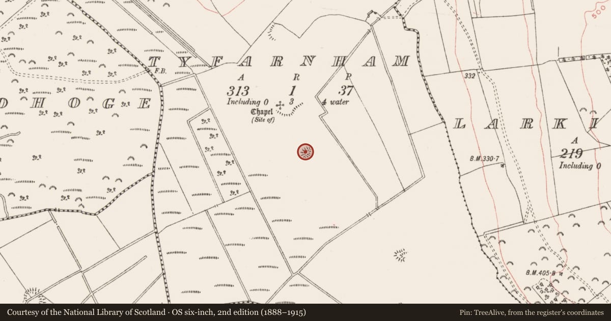 Ordnance Survey six-inch map, 2nd edition (1888–1915) covering the location of Building, Tyfarnham, County Westmeath, with a pin at the register's coordinates
