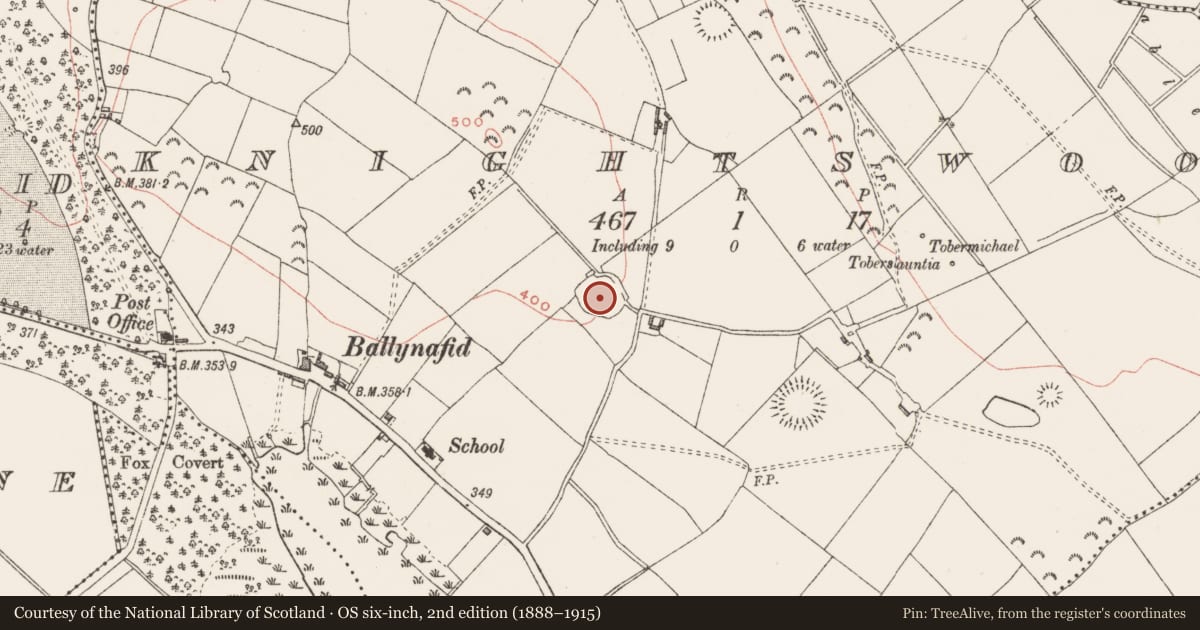 Ordnance Survey six-inch map, 2nd edition (1888–1915) covering the location of Ringfort - rath, Knightswood, County Westmeath, with a pin at the register's coordinates