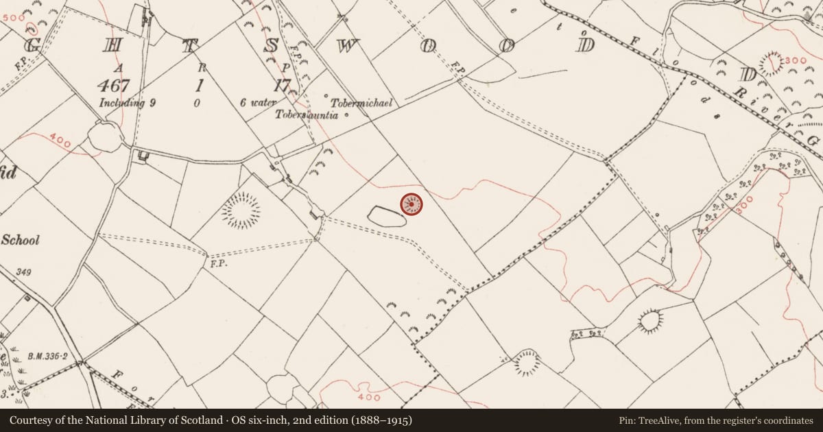 Ordnance Survey six-inch map, 2nd edition (1888–1915) covering the location of Barrow - ring-barrow, Knightswood, County Westmeath, with a pin at the register's coordinates