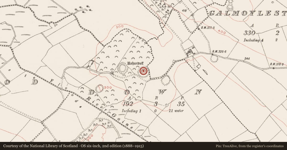 Ordnance Survey six-inch map, 2nd edition (1888–1915) covering the location of Castle - motte, Down, County Westmeath, with a pin at the register's coordinates