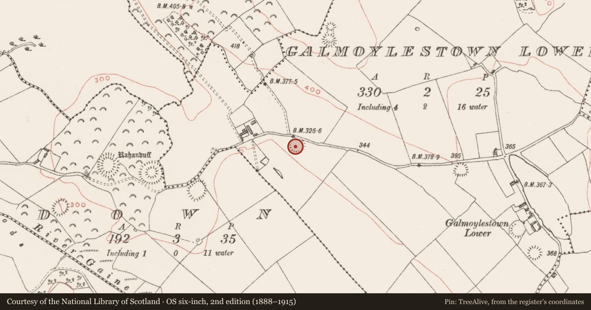 Ordnance Survey six-inch map, 2nd edition (1888–1915) covering the location of Earthwork, Galmoylestown Lower, County Westmeath, with a pin at the register's coordinates