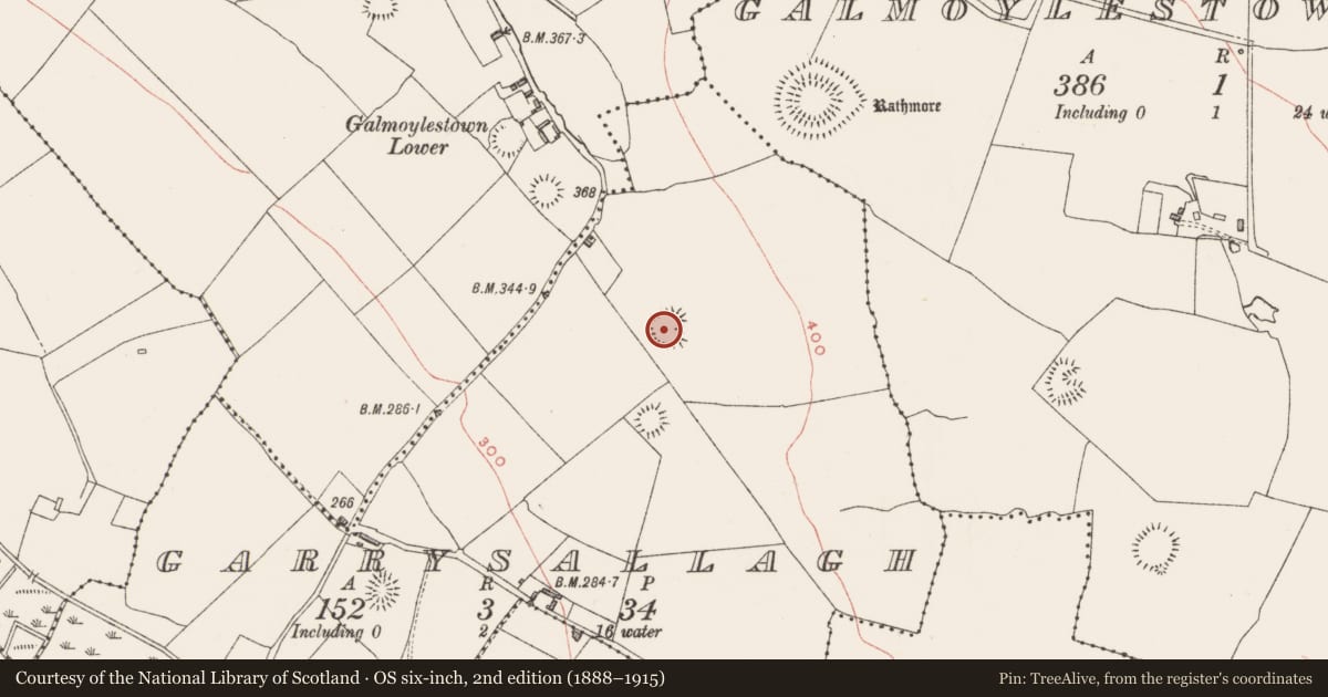 Ordnance Survey six-inch map, 2nd edition (1888–1915) covering the location of Ringfort - rath, Garrysallagh, County Westmeath, with a pin at the register's coordinates