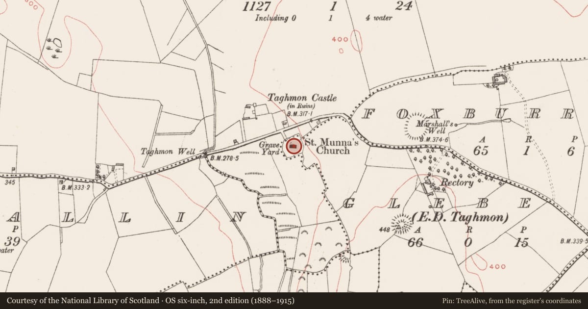 Ordnance Survey six-inch map, 2nd edition (1888–1915) covering the location of Church, Glebe, County Westmeath, with a pin at the register's coordinates