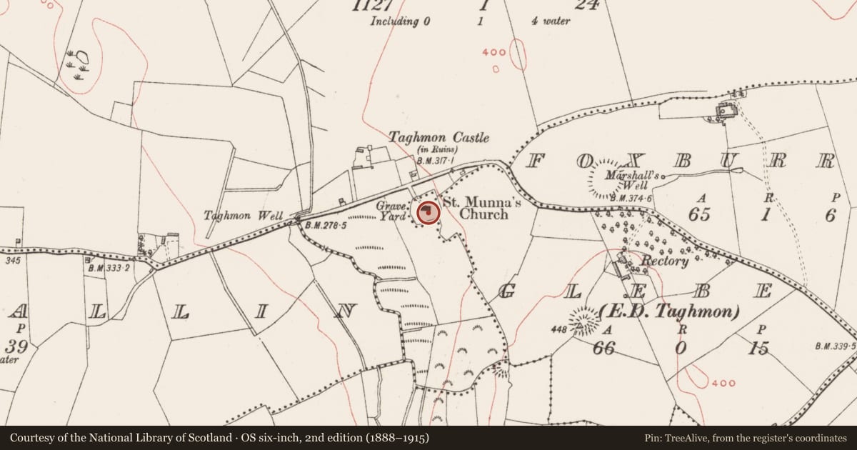 Ordnance Survey six-inch map, 2nd edition (1888–1915) covering the location of Graveyard, Glebe, County Westmeath, with a pin at the register's coordinates