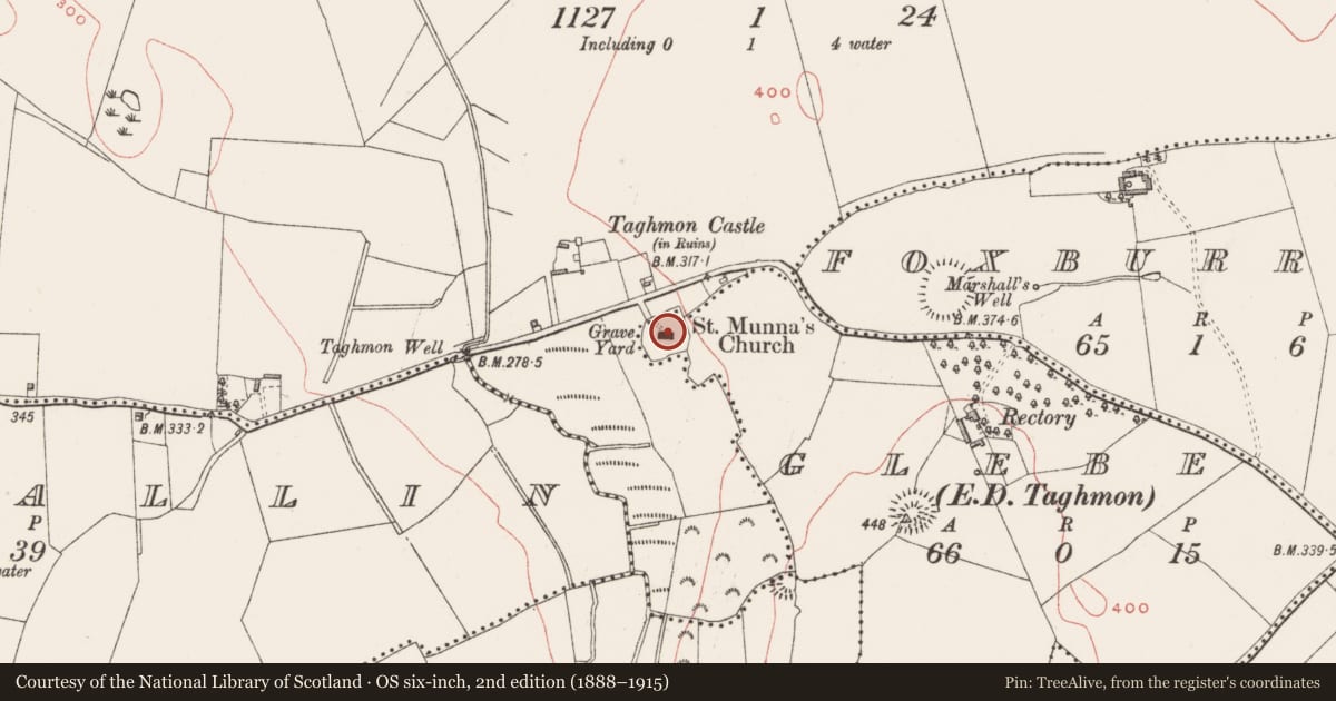 Ordnance Survey six-inch map, 2nd edition (1888–1915) covering the location of Sheela-na-gig, Glebe, County Westmeath, with a pin at the register's coordinates