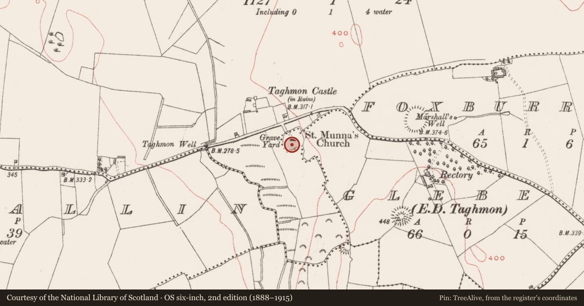 Ordnance Survey six-inch map, 2nd edition (1888–1915) covering the location of Ecclesiastical enclosure, Glebe, County Westmeath, with a pin at the register's coordinates
