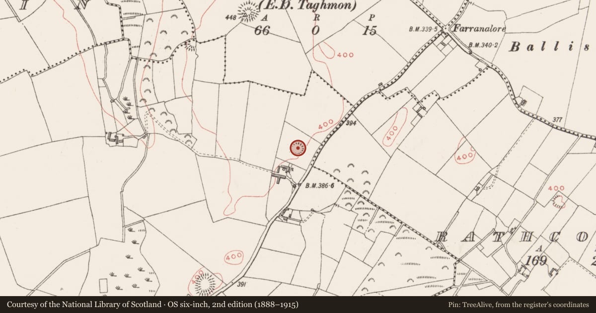 Ordnance Survey six-inch map, 2nd edition (1888–1915) covering the location of Earthwork, Monkstown, County Westmeath, with a pin at the register's coordinates