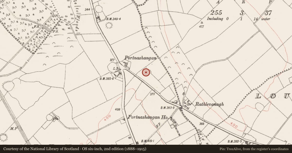 Ordnance Survey six-inch map, 2nd edition (1888–1915) covering the location of Ringfort - rath, Portnashangan, County Westmeath, with a pin at the register's coordinates
