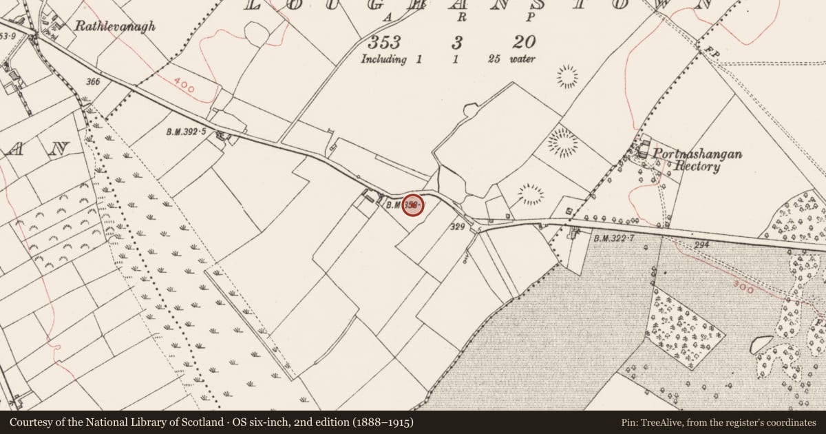 Ordnance Survey six-inch map, 2nd edition (1888–1915) covering the location of Ringfort - rath, Loughanstown, County Westmeath, with a pin at the register's coordinates