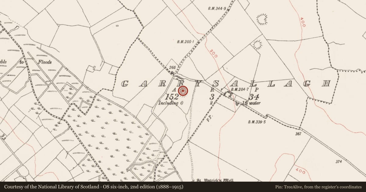 Ordnance Survey six-inch map, 2nd edition (1888–1915) covering the location of Ringfort - rath, Garrysallagh, County Westmeath, with a pin at the register's coordinates