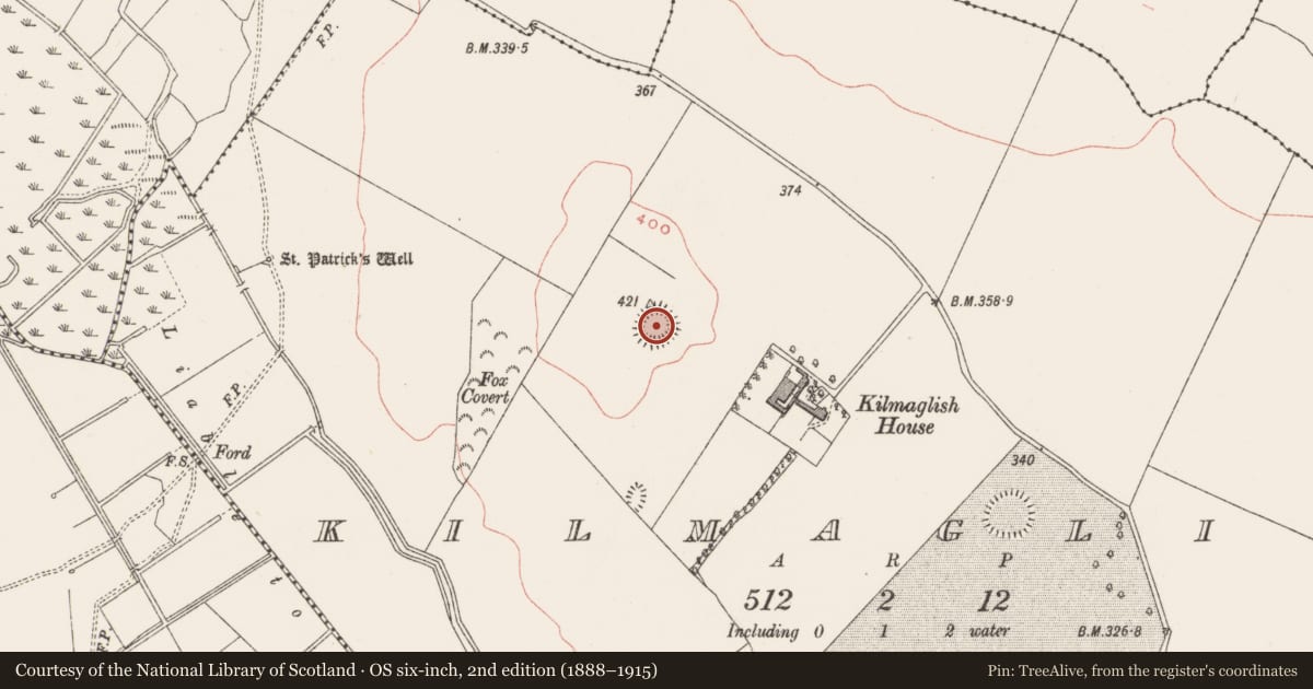 Ordnance Survey six-inch map, 2nd edition (1888–1915) covering the location of Ringfort - rath, Kilmaglish, County Westmeath, with a pin at the register's coordinates