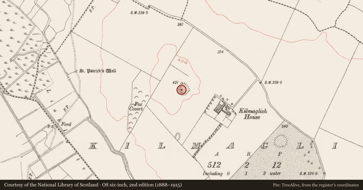 Ordnance Survey six-inch map, 2nd edition (1888–1915) covering the location of House - indeterminate date, Kilmaglish, County Westmeath, with a pin at the register's coordinates