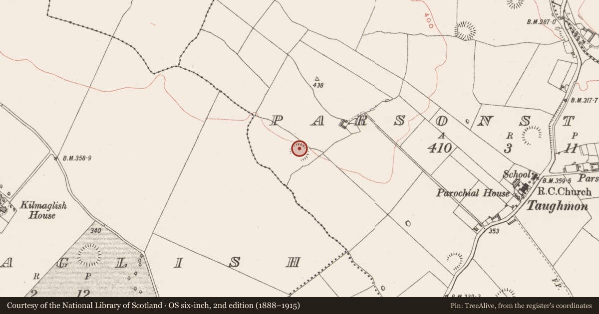 Ordnance Survey six-inch map, 2nd edition (1888–1915) covering the location of Ringfort - rath, Parsonstown, County Westmeath, with a pin at the register's coordinates