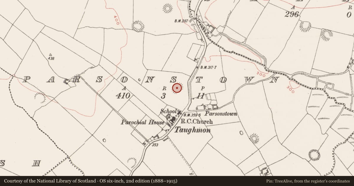 Ordnance Survey six-inch map, 2nd edition (1888–1915) covering the location of Ringfort - unclassified, Parsonstown, County Westmeath, with a pin at the register's coordinates