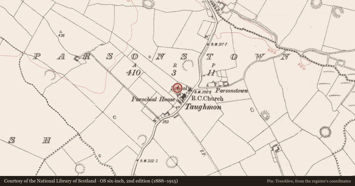 Ordnance Survey six-inch map, 2nd edition (1888–1915) covering the location of Ringfort - rath, Parsonstown, County Westmeath, with a pin at the register's coordinates