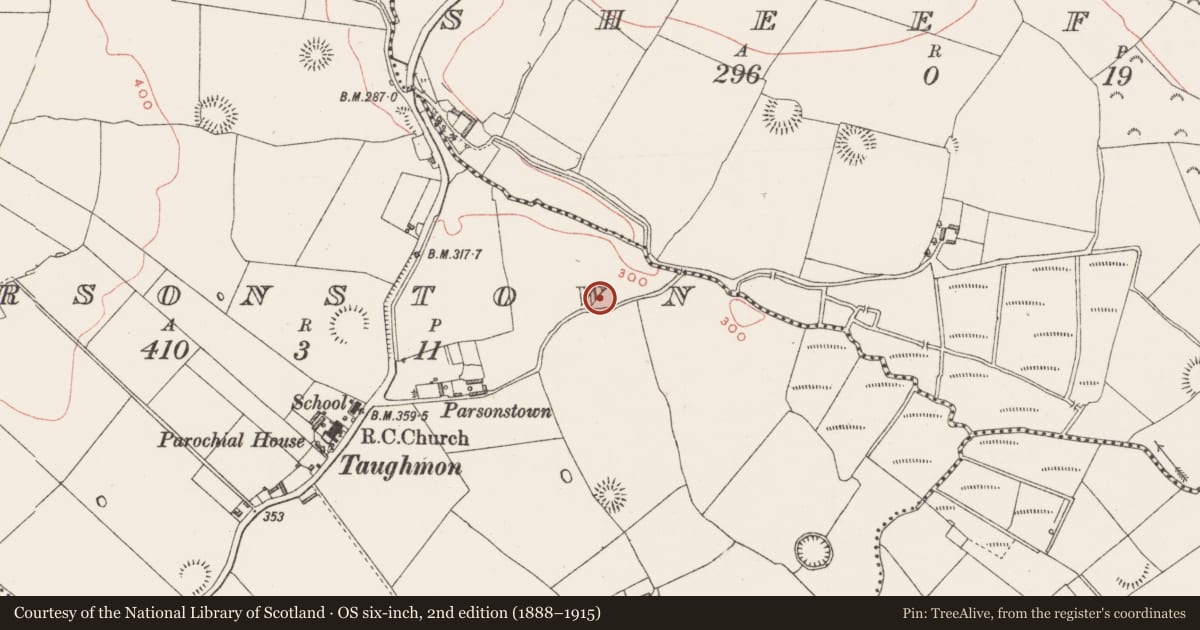 Ordnance Survey six-inch map, 2nd edition (1888–1915) covering the location of Ringfort - unclassified, Parsonstown, County Westmeath, with a pin at the register's coordinates
