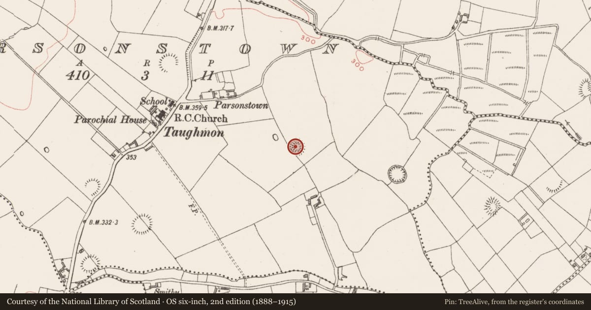 Ordnance Survey six-inch map, 2nd edition (1888–1915) covering the location of Ringfort - rath, Parsonstown, County Westmeath, with a pin at the register's coordinates