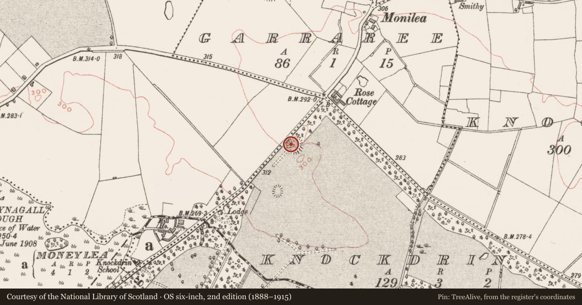 Ordnance Survey six-inch map, 2nd edition (1888–1915) covering the location of Ringfort - rath, Knockdrin, County Westmeath, with a pin at the register's coordinates