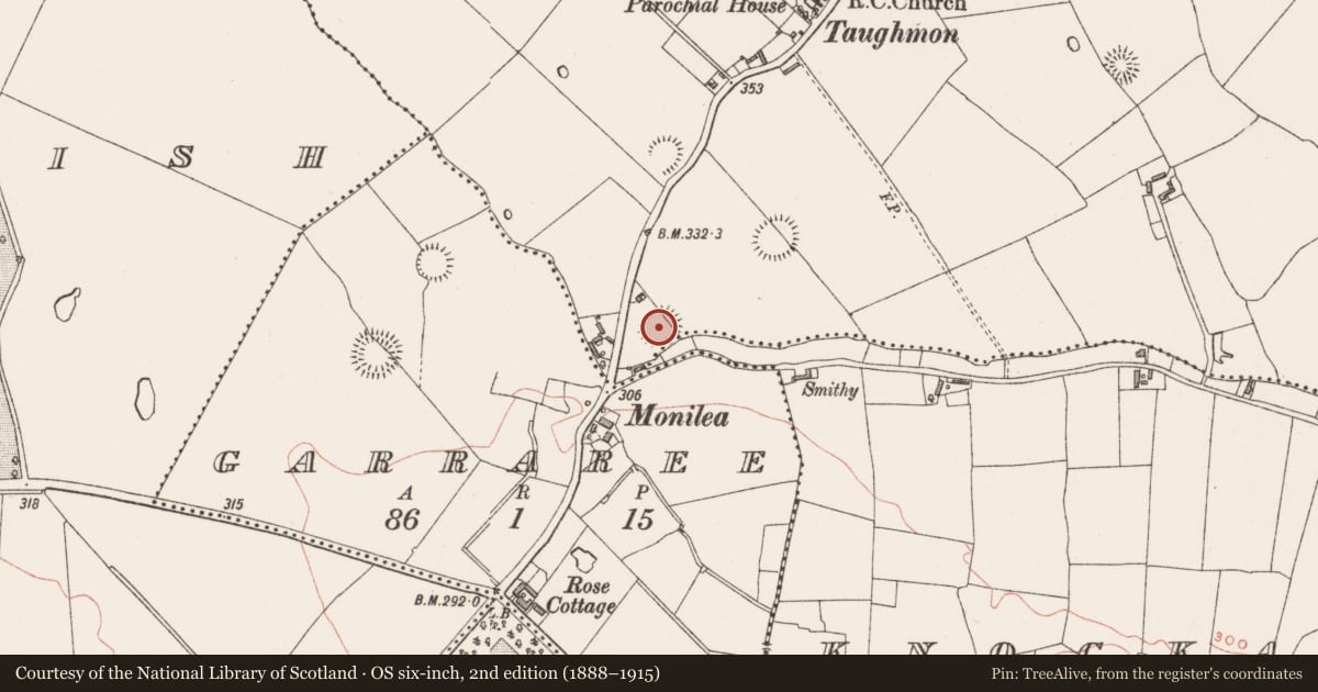 Ordnance Survey six-inch map, 2nd edition (1888–1915) covering the location of Ringfort - rath, Parsonstown, County Westmeath, with a pin at the register's coordinates