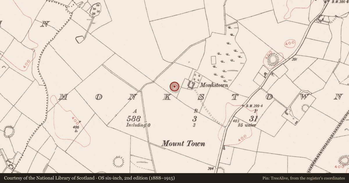 Ordnance Survey six-inch map, 2nd edition (1888–1915) covering the location of Ringfort - unclassified, Monkstown, County Westmeath, with a pin at the register's coordinates