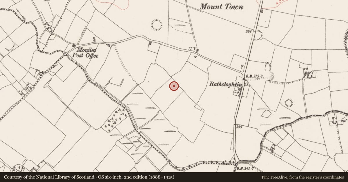 Ordnance Survey six-inch map, 2nd edition (1888–1915) covering the location of Earthwork, Monkstown, County Westmeath, with a pin at the register's coordinates