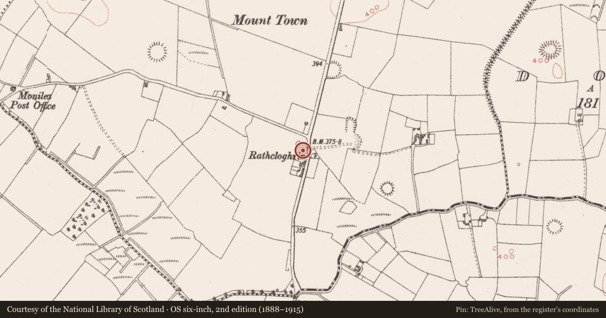 Ordnance Survey six-inch map, 2nd edition (1888–1915) covering the location of Ringfort - rath, Monkstown, County Westmeath, with a pin at the register's coordinates