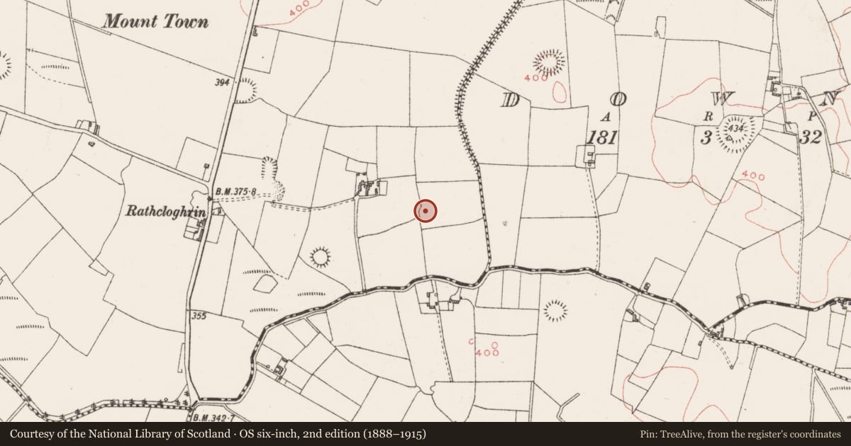 Ordnance Survey six-inch map, 2nd edition (1888–1915) covering the location of Ringfort - unclassified, Monkstown, County Westmeath, with a pin at the register's coordinates