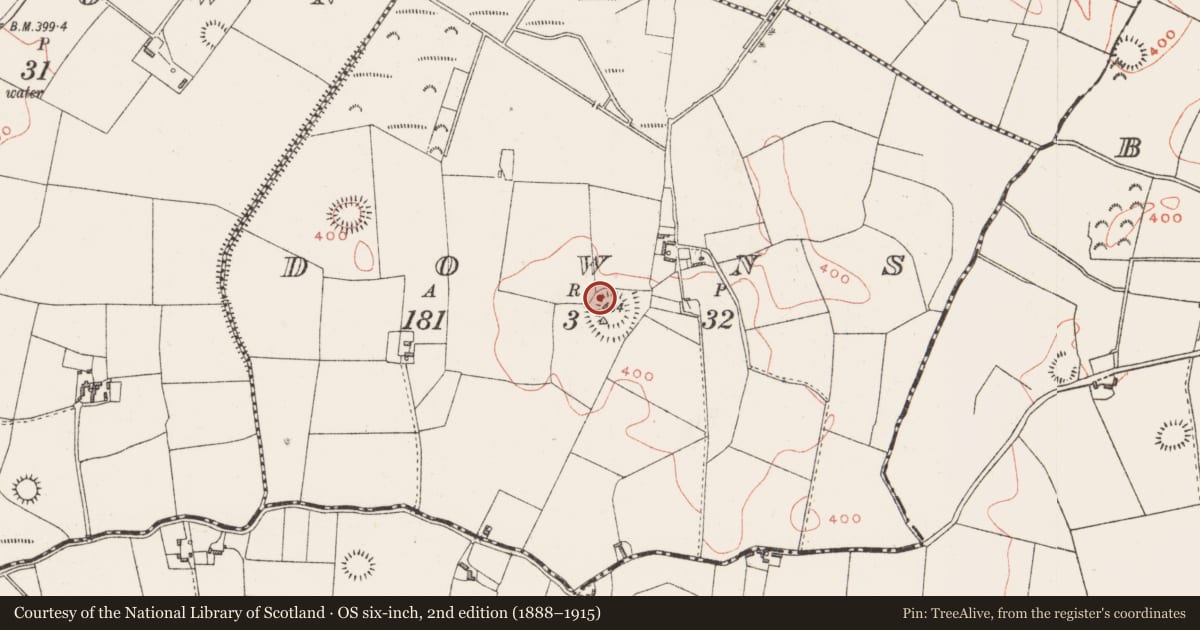 Ordnance Survey six-inch map, 2nd edition (1888–1915) covering the location of Hut site, Downs, County Westmeath, with a pin at the register's coordinates
