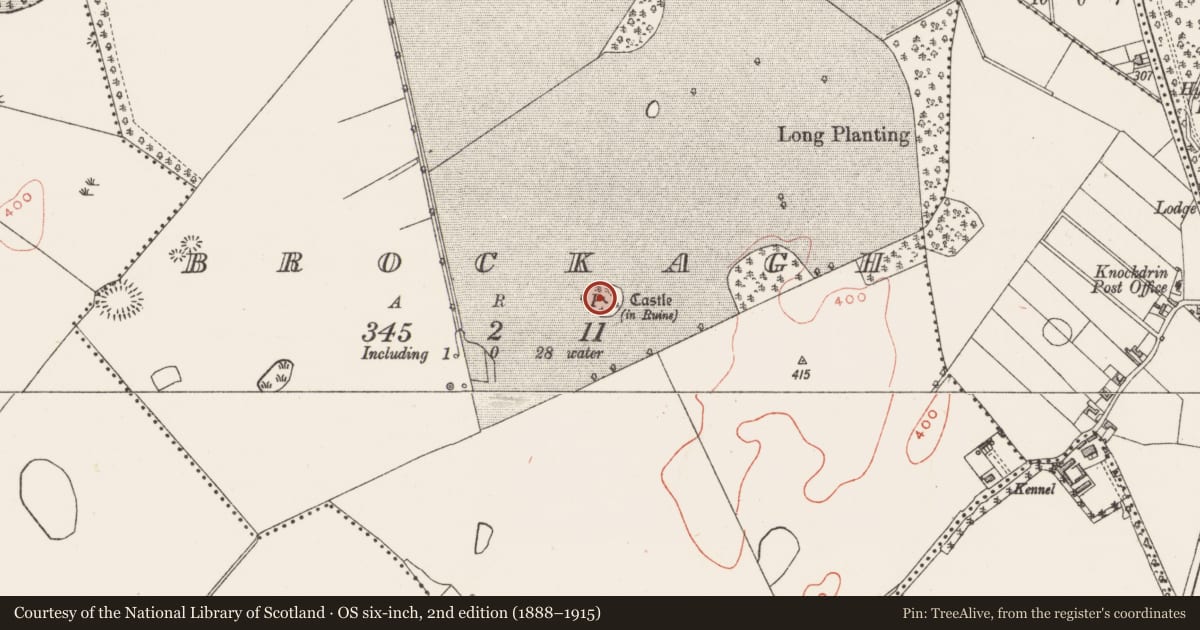 Ordnance Survey six-inch map, 2nd edition (1888–1915) covering the location of Designed landscape - tree-ring, Brockagh, County Westmeath, with a pin at the register's coordinates
