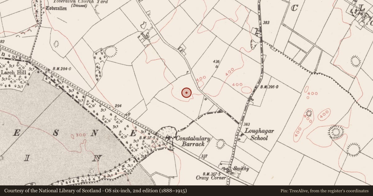 Ordnance Survey six-inch map, 2nd edition (1888–1915) covering the location of Ringfort - unclassified, Toberaquill, County Westmeath, with a pin at the register's coordinates