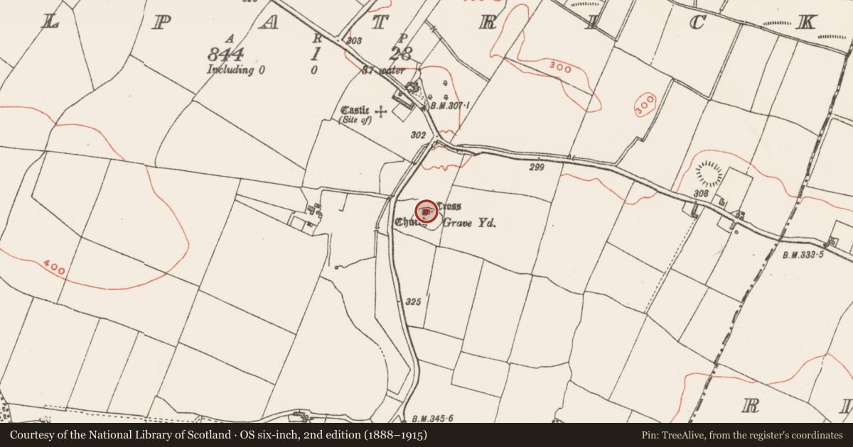 Ordnance Survey six-inch map, 2nd edition (1888–1915) covering the location of Church, Kilpatrick, County Westmeath, with a pin at the register's coordinates
