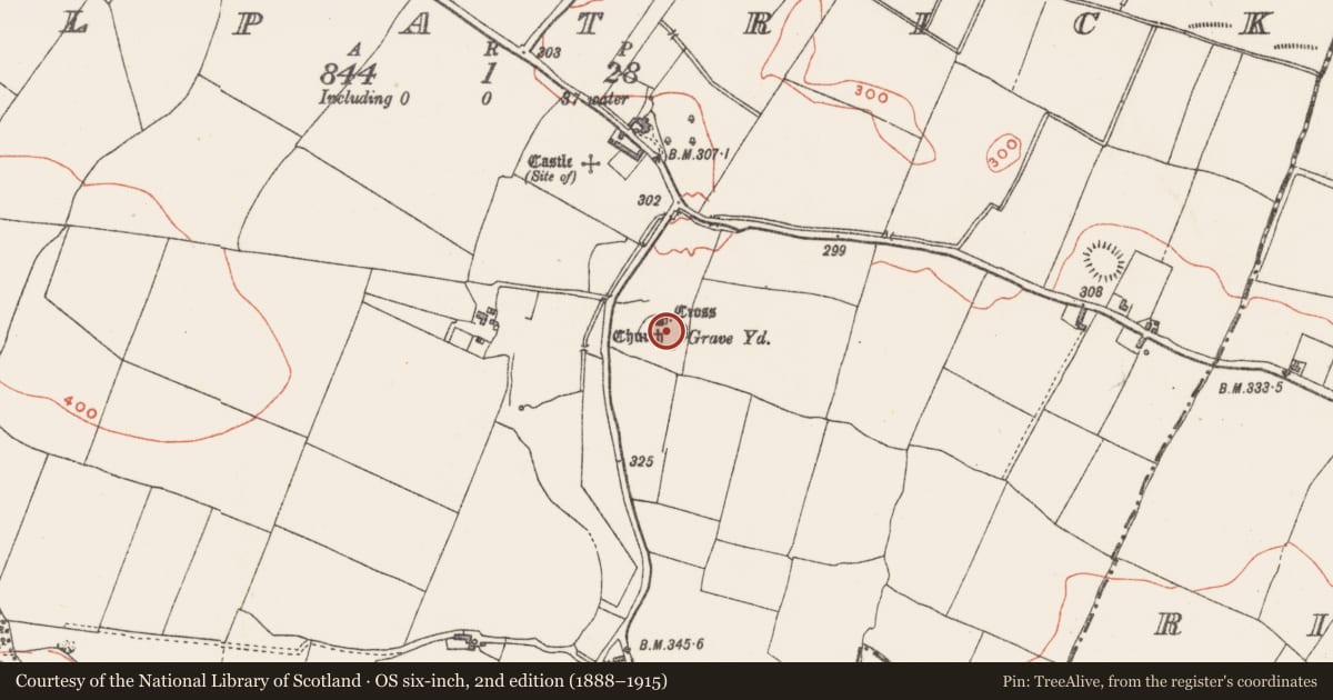 Ordnance Survey six-inch map, 2nd edition (1888–1915) covering the location of Ecclesiastical enclosure, Kilpatrick, County Westmeath, with a pin at the register's coordinates