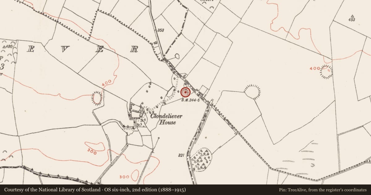 Ordnance Survey six-inch map, 2nd edition (1888–1915) covering the location of Ringfort - rath, Clondalever, County Westmeath, with a pin at the register's coordinates