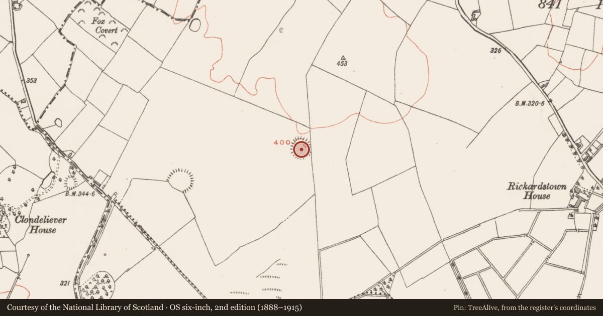 Ordnance Survey six-inch map, 2nd edition (1888–1915) covering the location of Ringfort - rath, Rickardstown, County Westmeath, with a pin at the register's coordinates