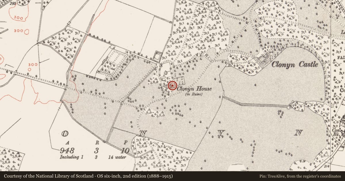 Ordnance Survey six-inch map, 2nd edition (1888–1915) covering the location of Castle - tower house, Clonyn, County Westmeath, with a pin at the register's coordinates