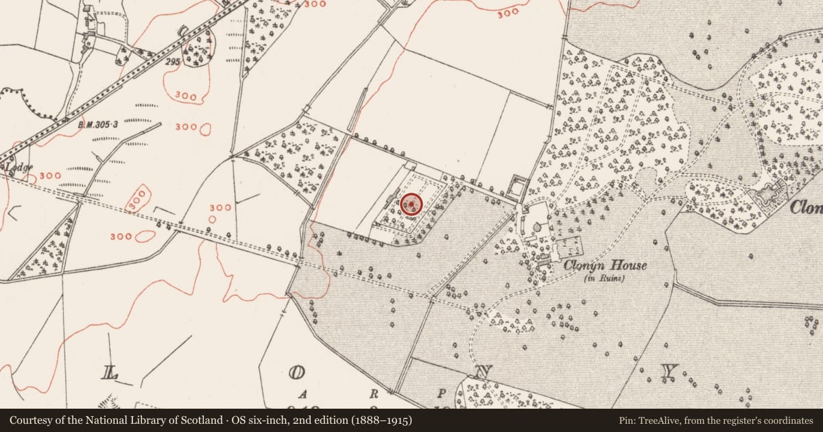 Ordnance Survey six-inch map, 2nd edition (1888–1915) covering the location of Designed landscape - formal garden, Clonyn, County Westmeath, with a pin at the register's coordinates