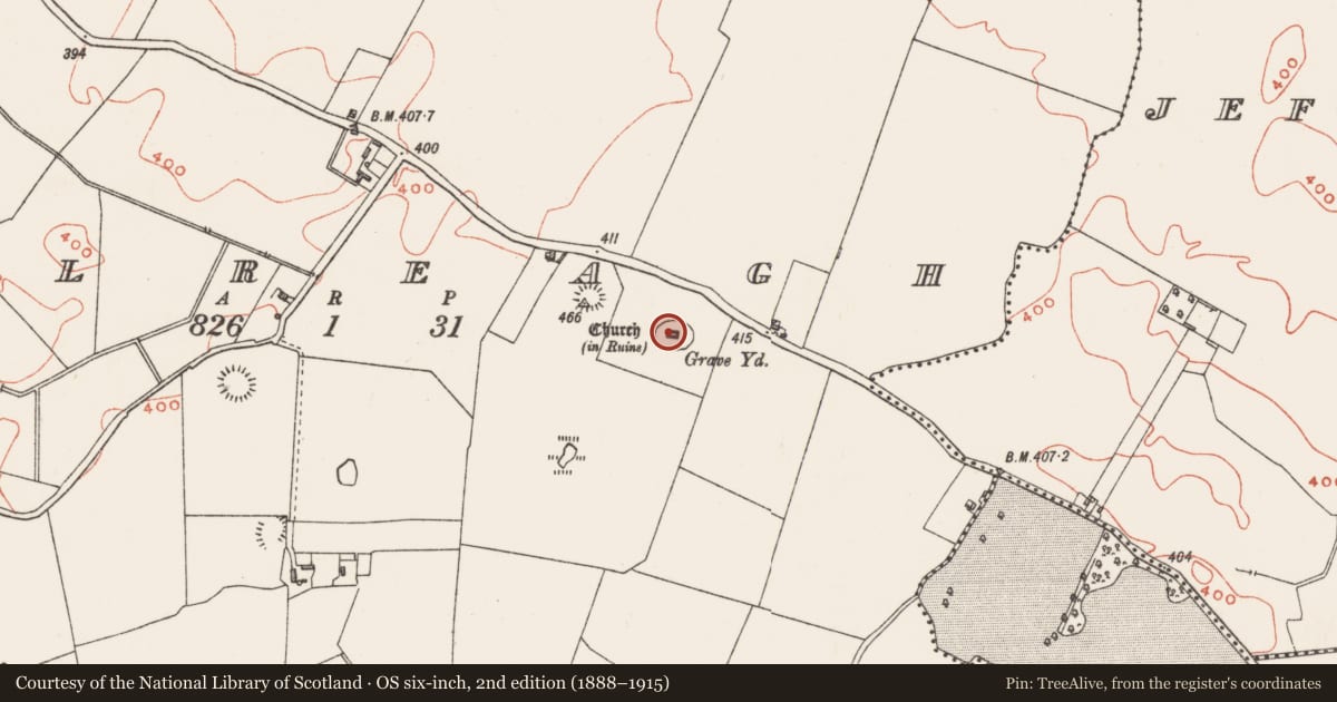 Ordnance Survey six-inch map, 2nd edition (1888–1915) covering the location of Church, Balreagh, County Westmeath, with a pin at the register's coordinates