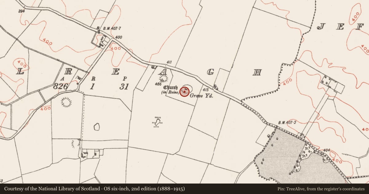 Ordnance Survey six-inch map, 2nd edition (1888–1915) covering the location of Graveyard, Balreagh, County Westmeath, with a pin at the register's coordinates