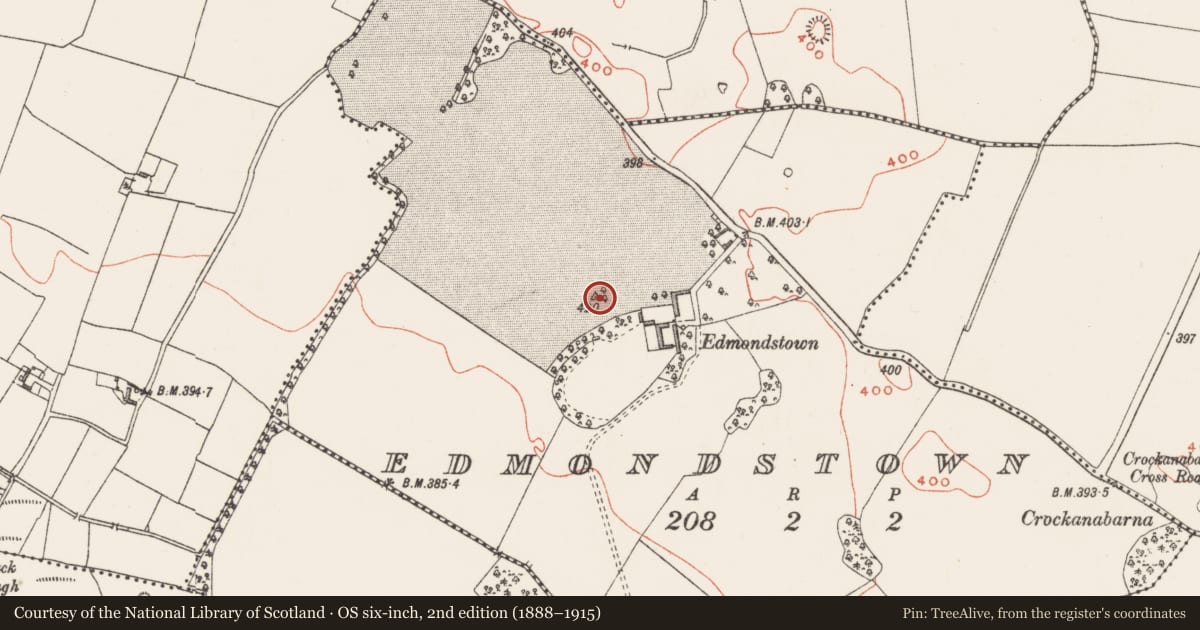 Ordnance Survey six-inch map, 2nd edition (1888–1915) covering the location of Designed landscape - tree-ring, Edmonstown, County Westmeath, with a pin at the register's coordinates