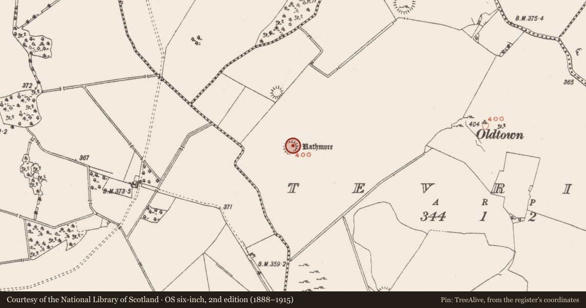 Ordnance Survey six-inch map, 2nd edition (1888–1915) covering the location of Ringfort - rath, Tevrin, County Westmeath, with a pin at the register's coordinates