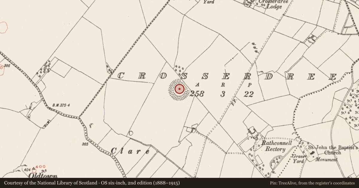 Ordnance Survey six-inch map, 2nd edition (1888–1915) covering the location of Ringfort - rath, Crosserdree, County Westmeath, with a pin at the register's coordinates